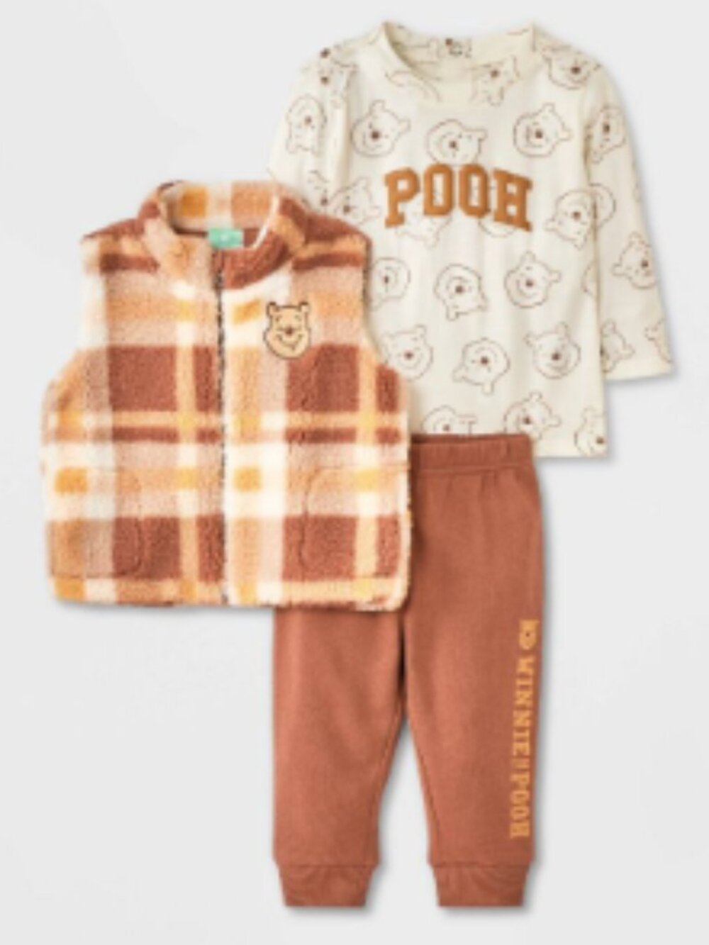 NWT Disney Winnie the Pooh Newborn Baby 3 Piece Outfit Sherpa Jacket Set
